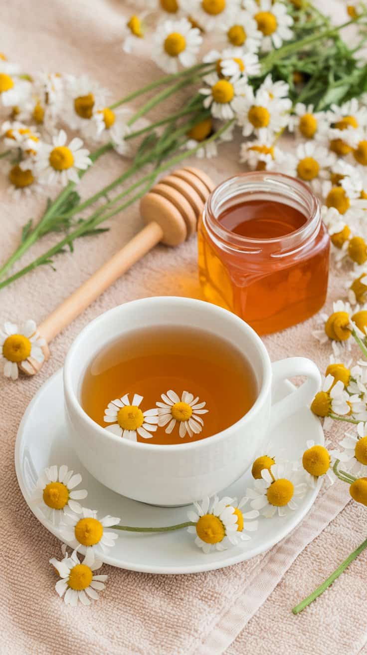 calming cup of chamomile tea