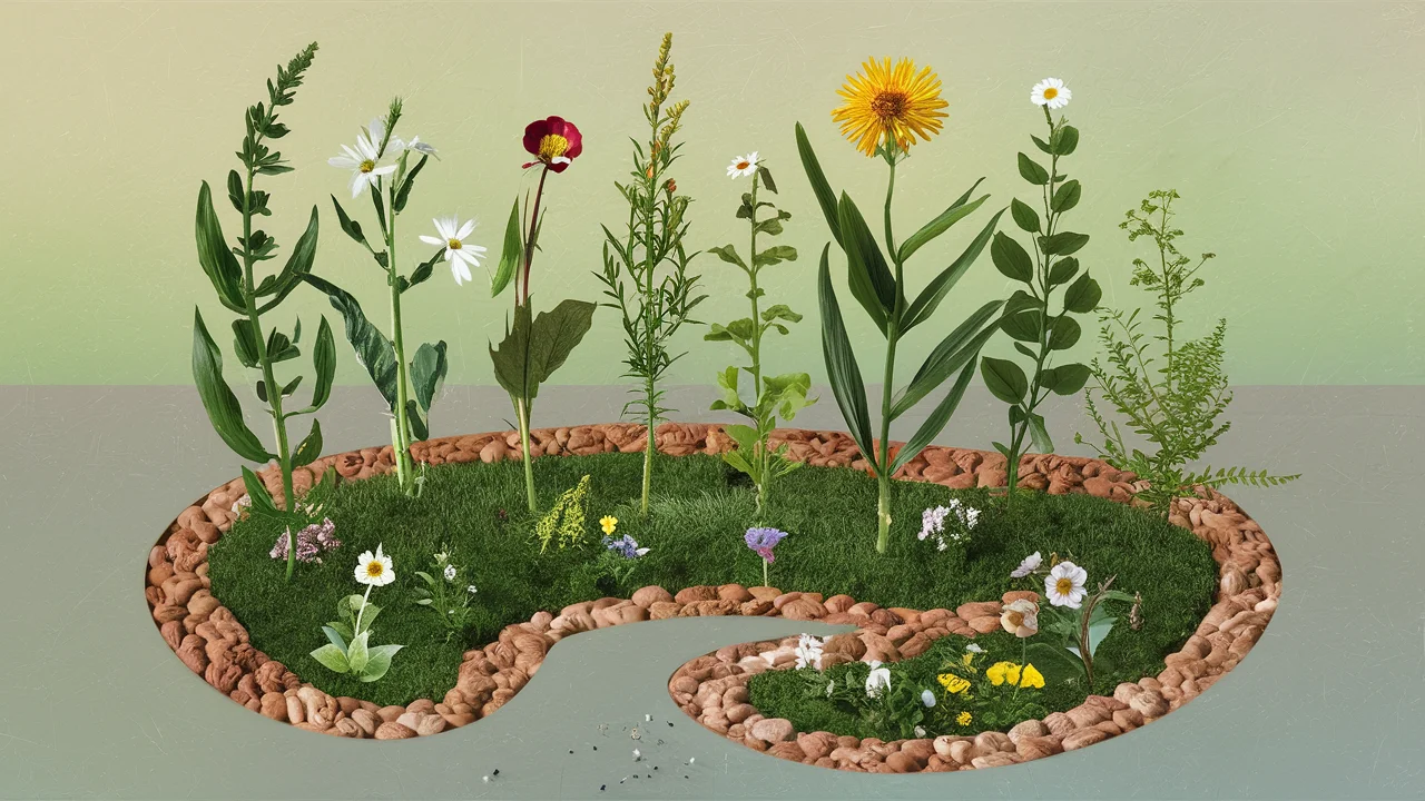 plants representing probiotics in stomach shaped garden