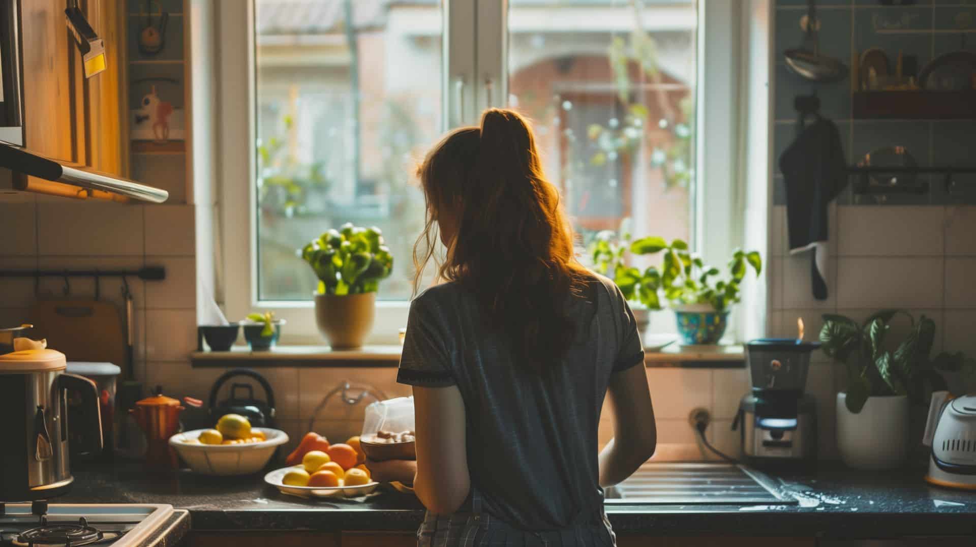 woman standing in kitchen preparing prebiotic foods